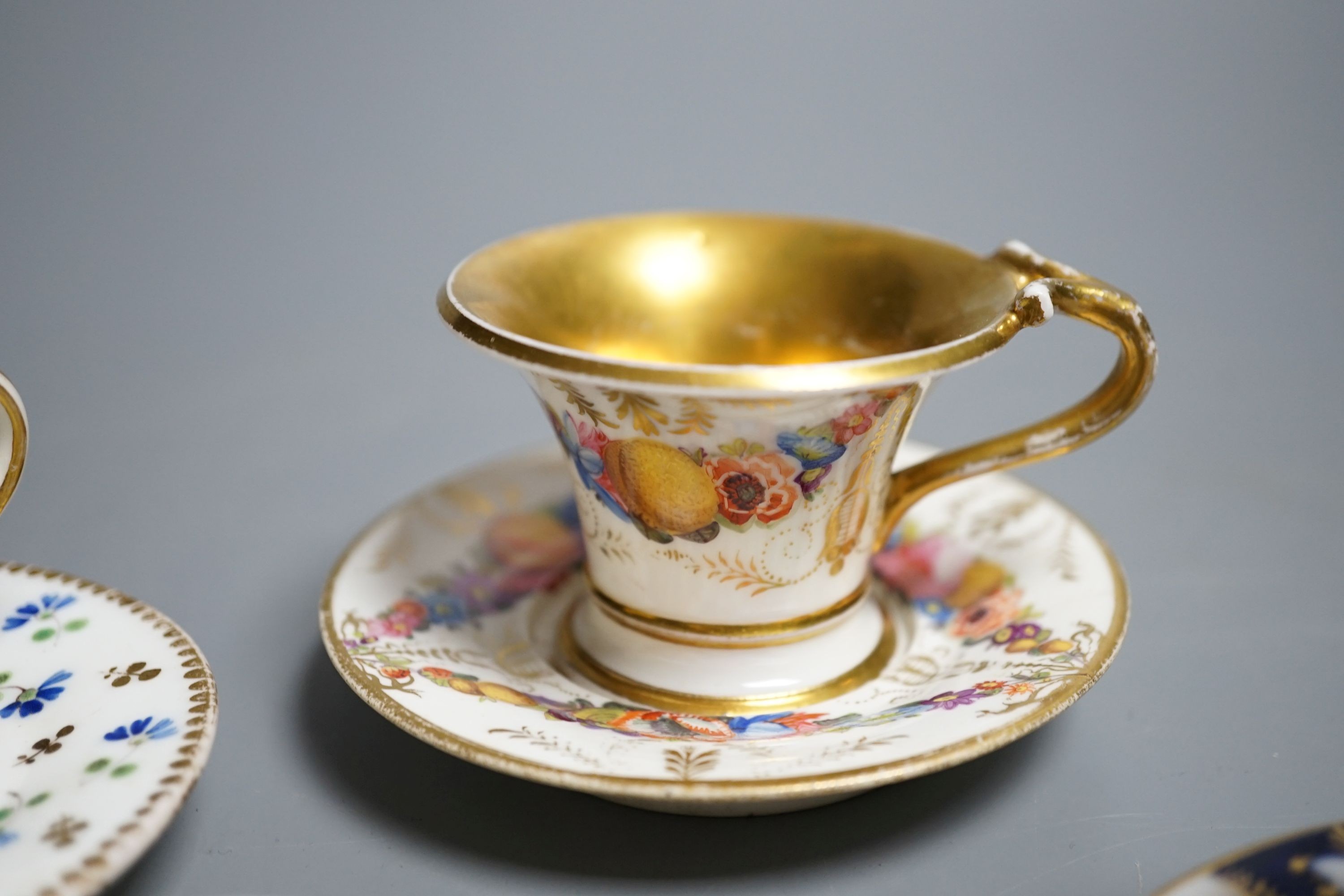 Four Coalport miniature teacups and saucers, c. 1820. Provenance - Mona Sattin collection of miniature cups and saucers, collection no.s 102, 103, 104 and 106.